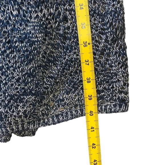 Moral‎ Fiber Cardigan Small Open Front Duster Blue Cream Crochet Lightweight - Picture 15 of 15